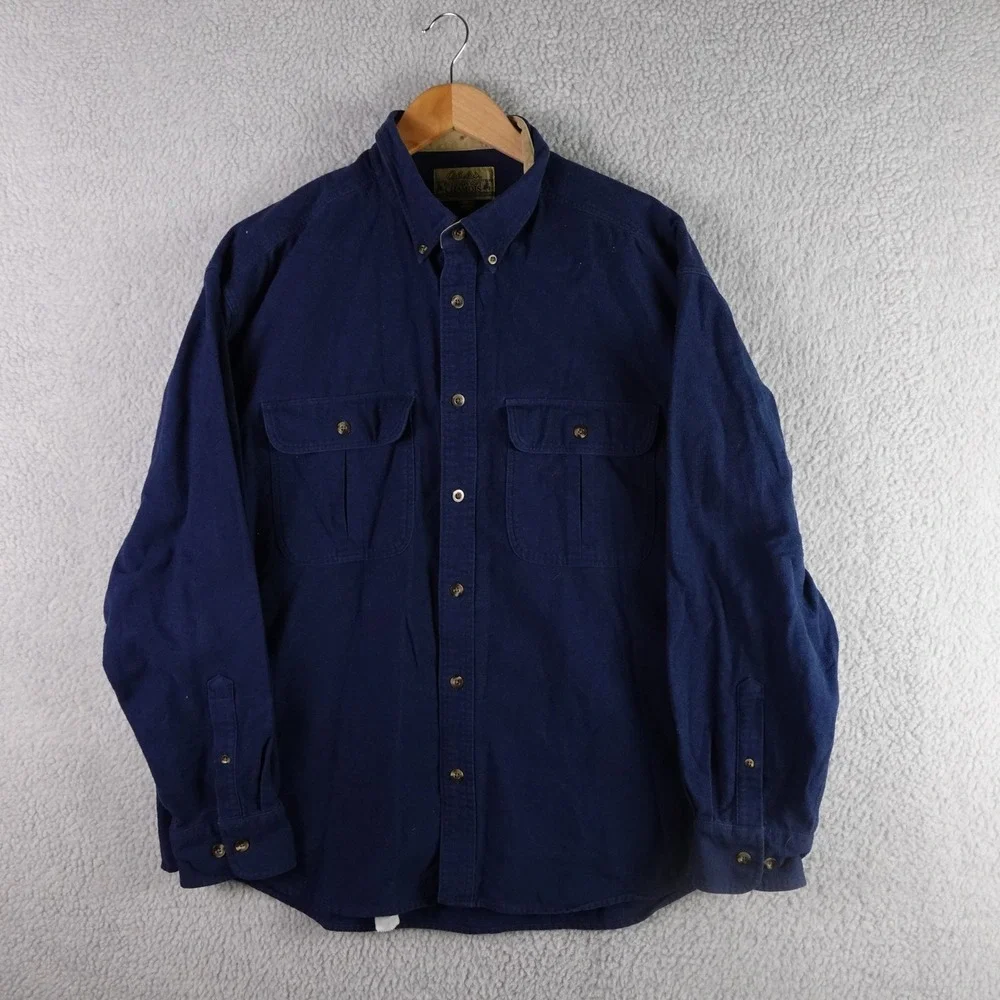 Cabelas Mens XL Navy Blue Deerskin Soft Chamois Long Sleeve Button Down Shirt